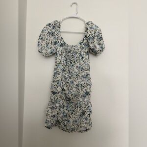 MABLE white floral ruched puff sleeve mini dress size S